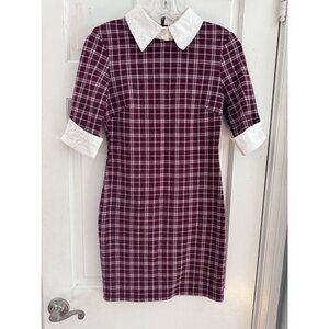 Women’s‎ Sz S Academia Plaid Burgundy Short Party Bodycom Collared Dress